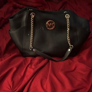 Michael Kors Black Shoulder Bag with Gold Chain